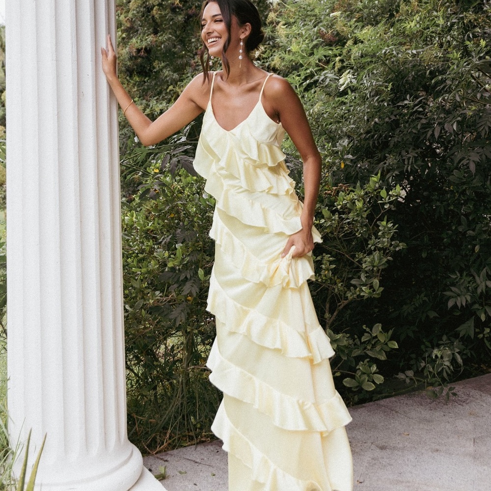 Ciao Ruffles Maxi Satin Dress